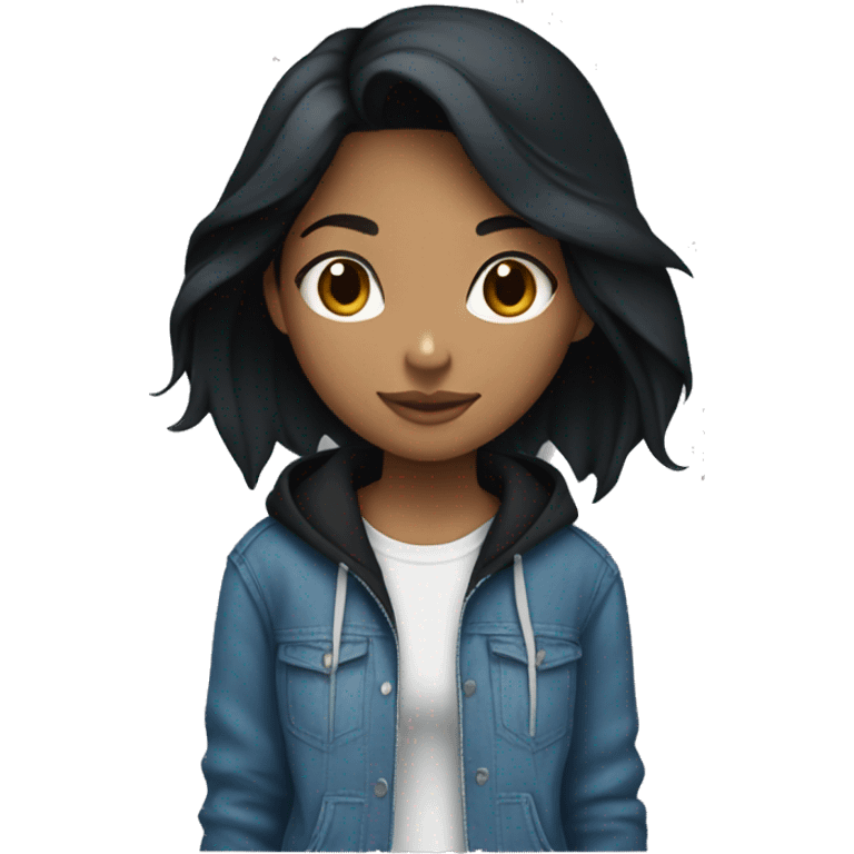 girl with black hair wearing blue baggy jeans and a black hoodie emoji