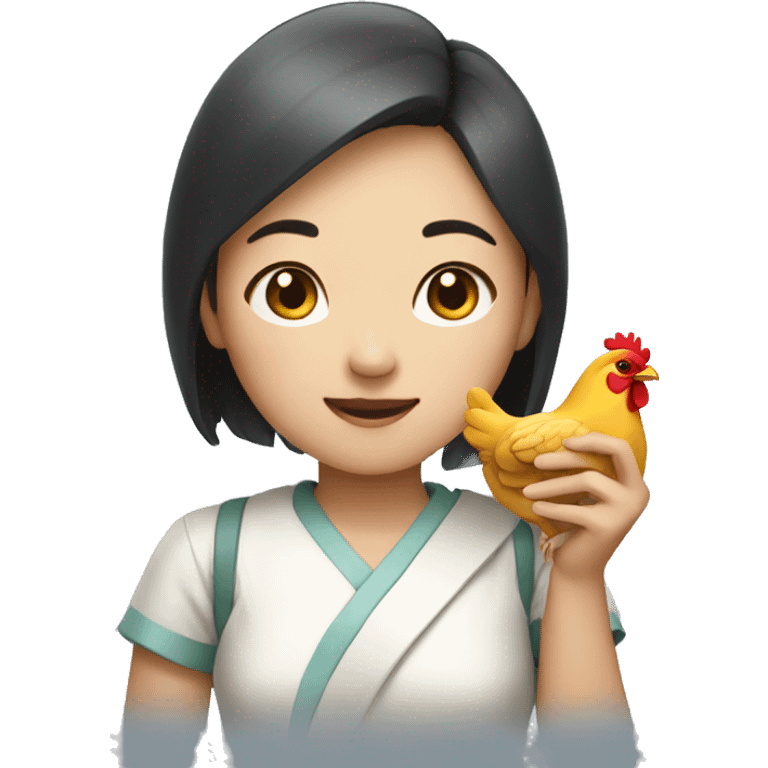 A Korean girl with chicken on her hand emoji