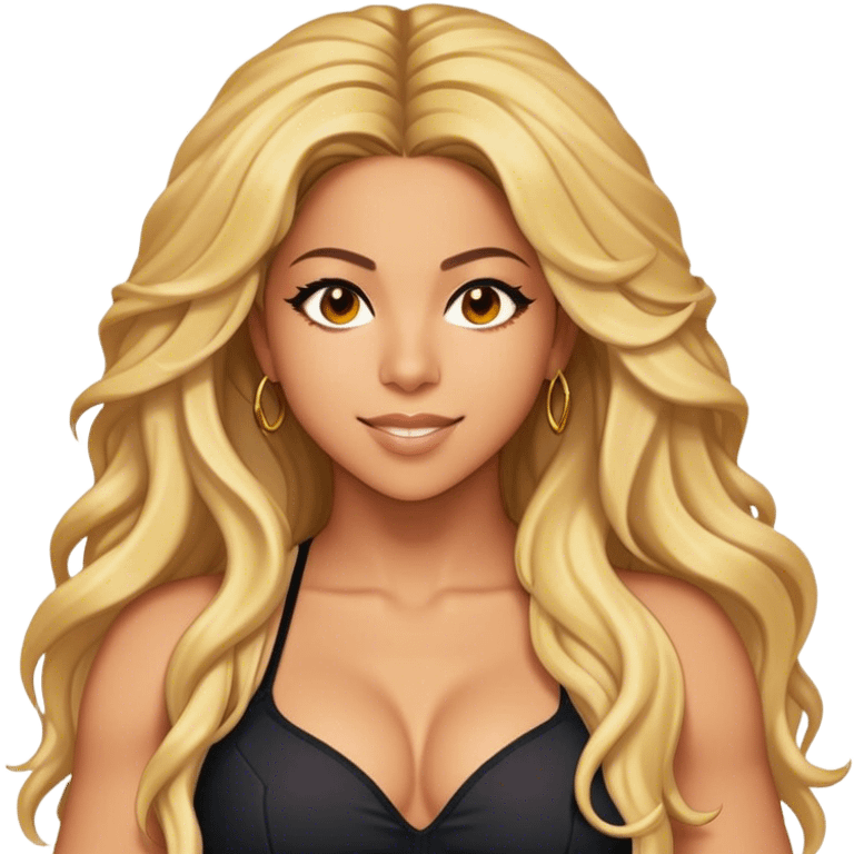 Cinematic Realistic portrait of Shakira, shown as a dynamic pop icon with expressive features and detailed modern attire, illuminated by vibrant, energetic lighting that highlights her global influence emoji