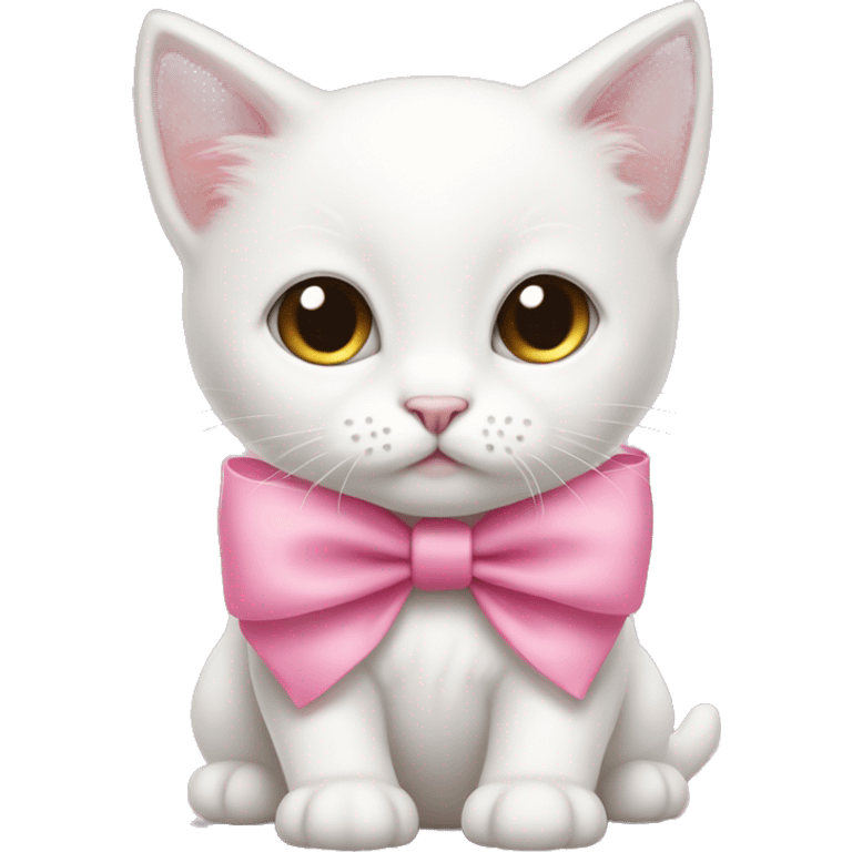 white baby cat wearing large pink bow on back  emoji