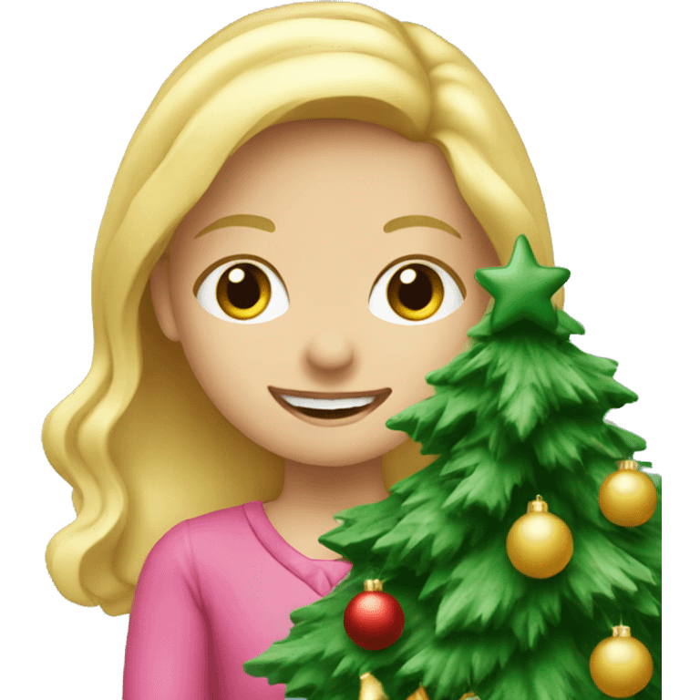 Blond Girl decorating Christmas tree emoji