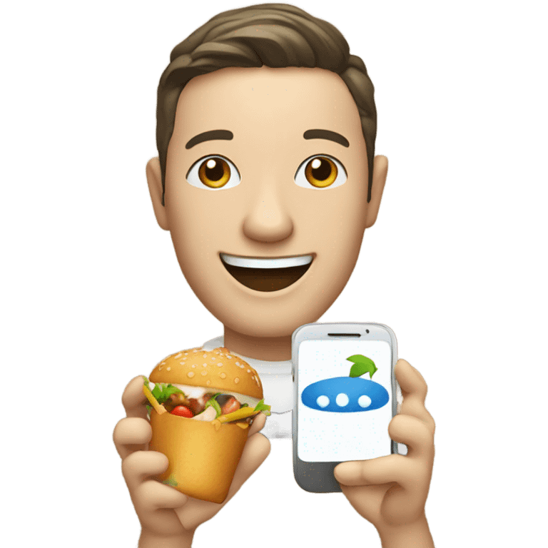 smiling person smartphone showing food emoji