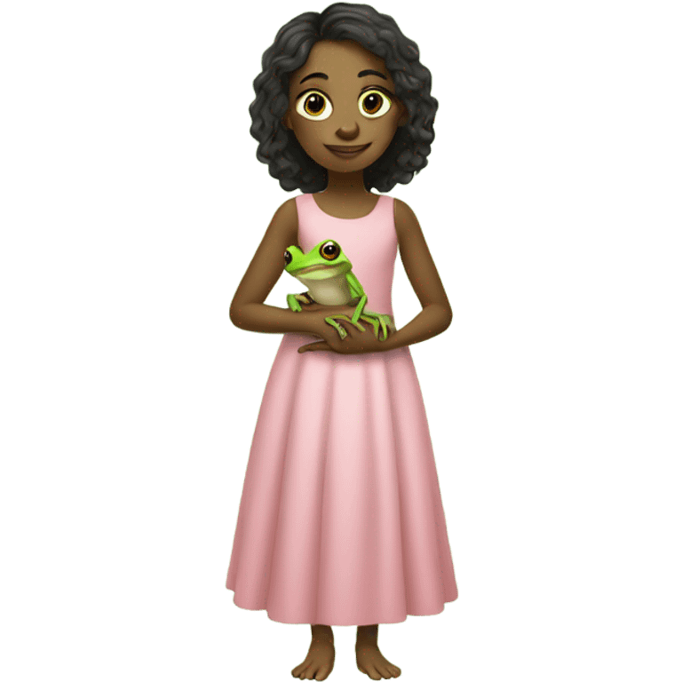 Girl in dress posing with tree frog  emoji