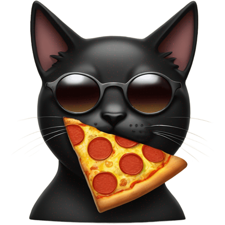 Black cat wearing sunglasses eating pizza emoji