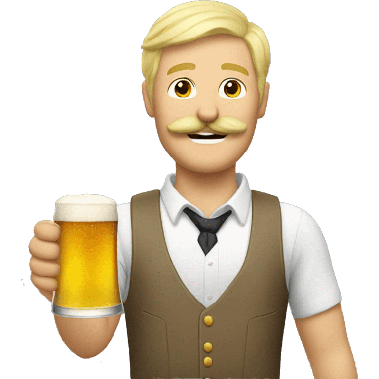 blonde guy with a mustache and a beer saying cheers emoji