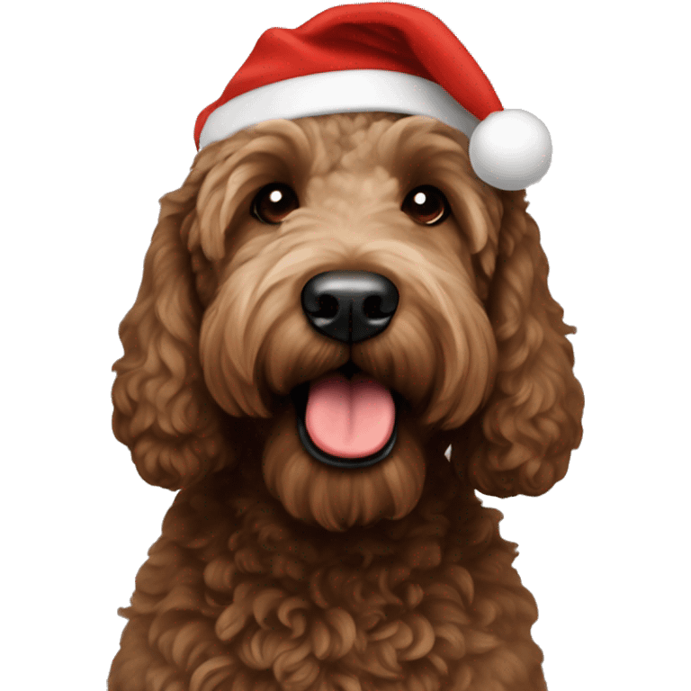 Dark brown goldendoodle Santa hat emoji