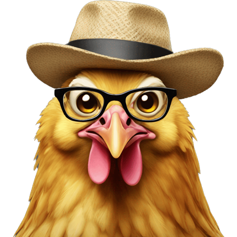 chicken with hat and glasses emoji