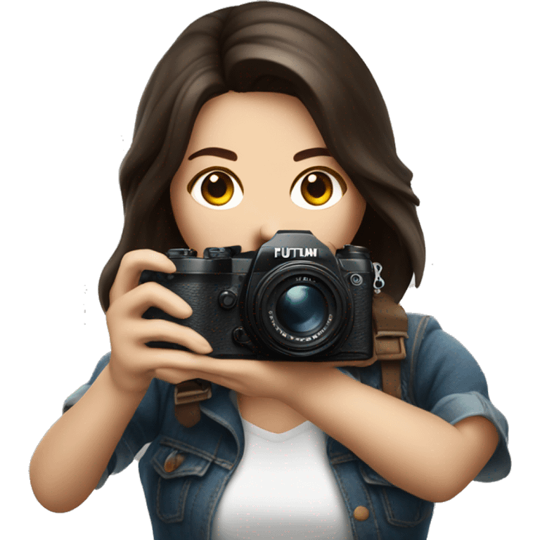 woman photographer fujifilm camera taking photo brunette emoji