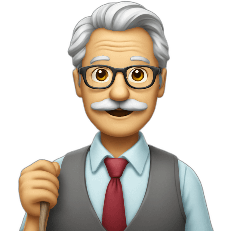 smiling old painter wearing a big grayl horeshoe mustache and glasse. he has a paintbrush in his hand. he wears color shirt and tie emoji