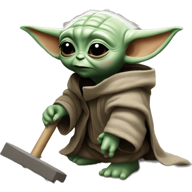 Baby Yoda works with a screed on construction emoji