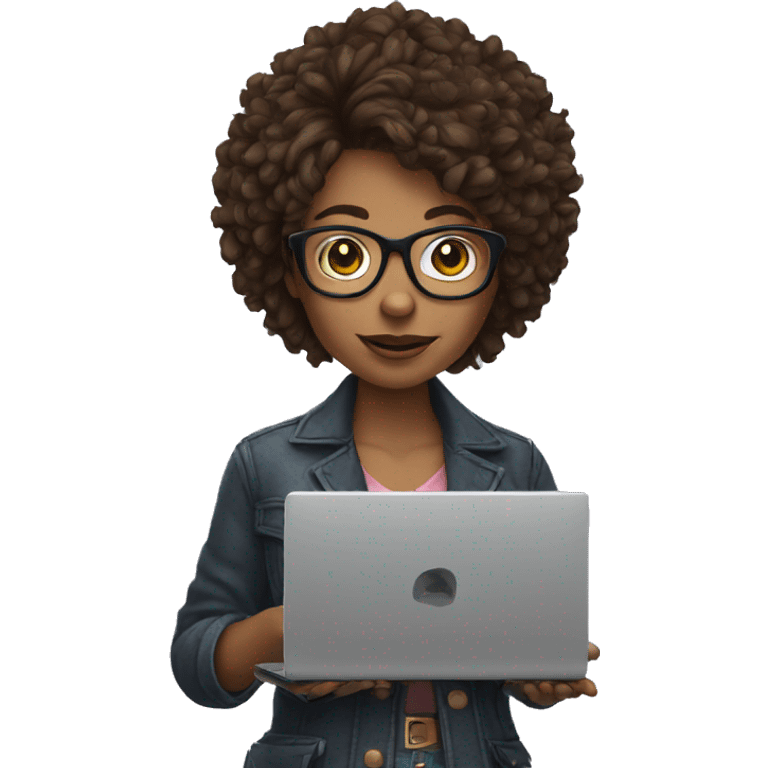 Girl with glasses and buf hair holding a laptop  emoji