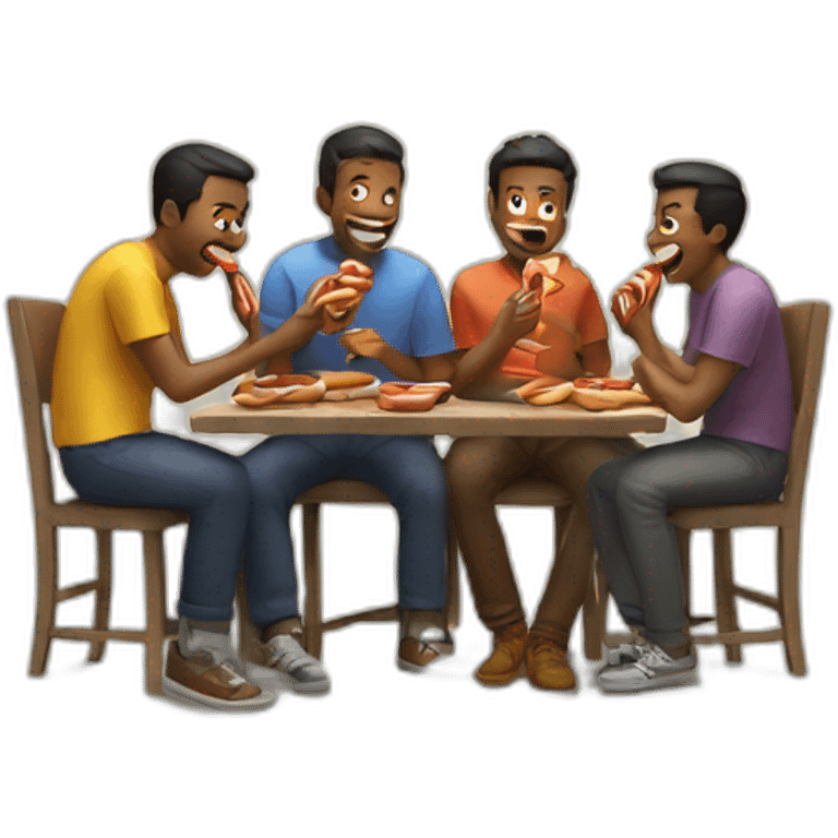 4 men eating hotdogs emoji