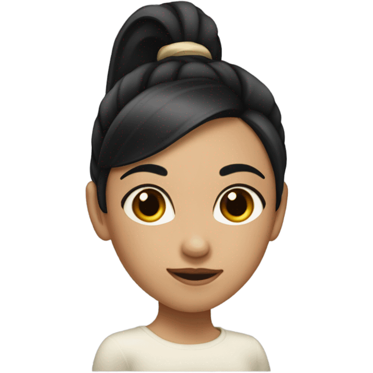 A girl with a black ponytail a really pointed nose and hyperpigmentation  emoji