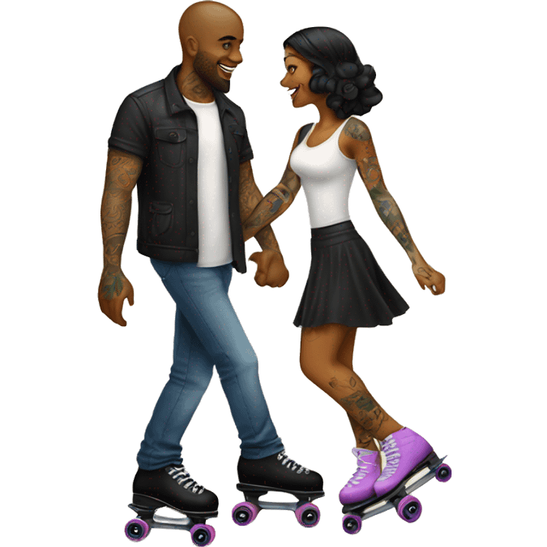 Romantic roller skating date for beautiful tattooed couple emoji