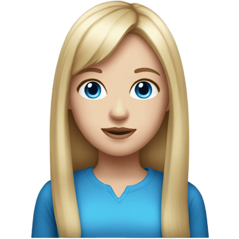 Realistic, white girl with long blonde hair and bangs and blue eyes ￼ emoji