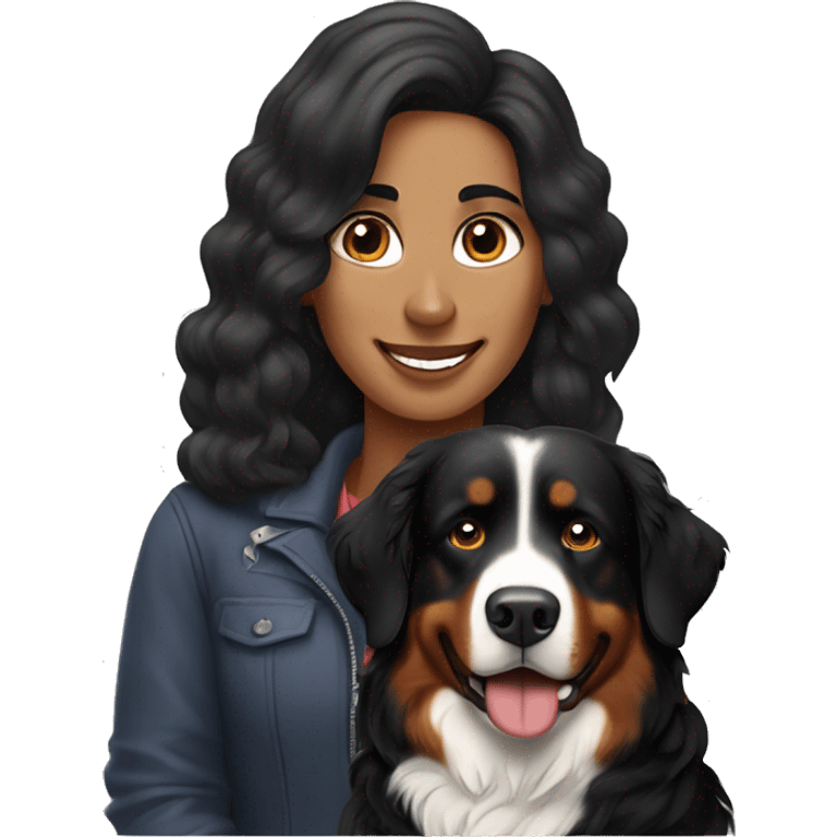 Bernese mountain dog with his female owner emoji