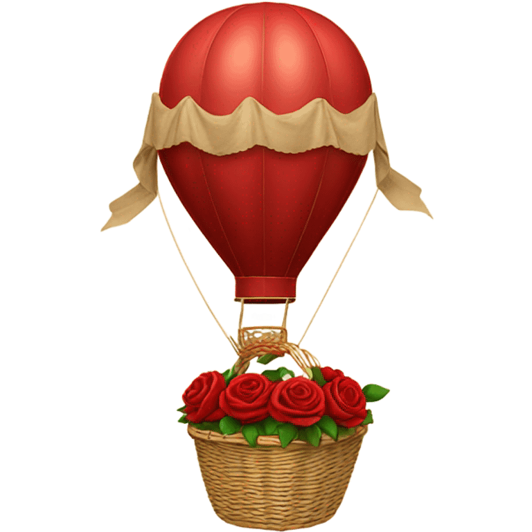 red hot air balloon and beige basket with roses emoji