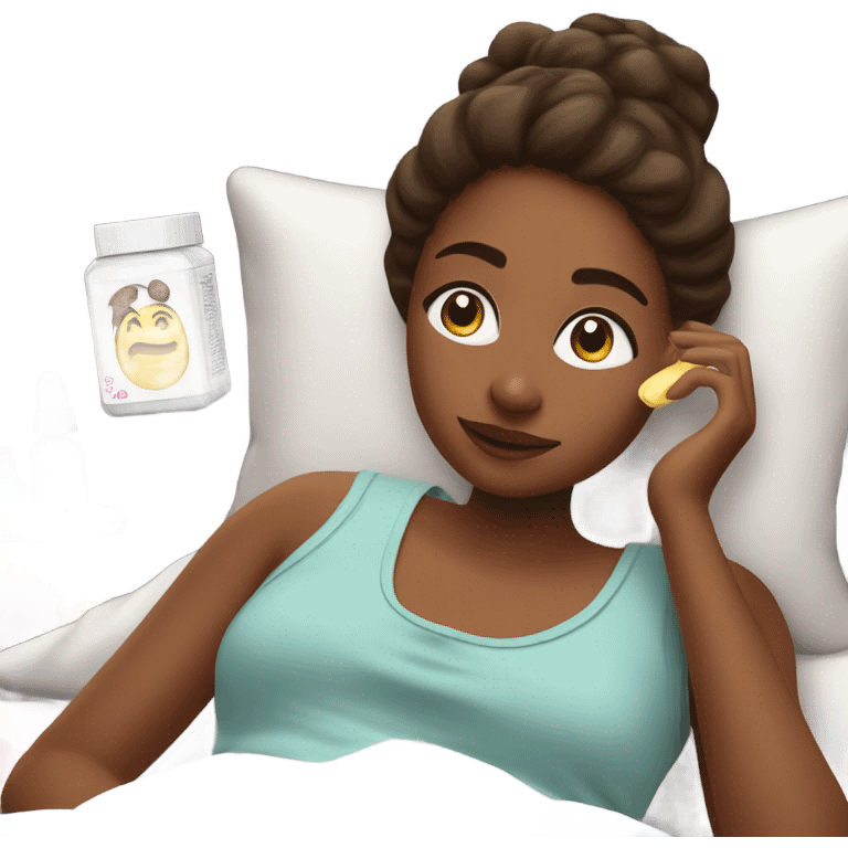 Girl being comfy on her bed watching a movie and doing skincare emoji