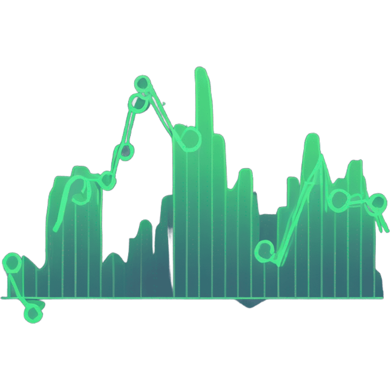 vaporware color themed line chart, stock price going up emoji