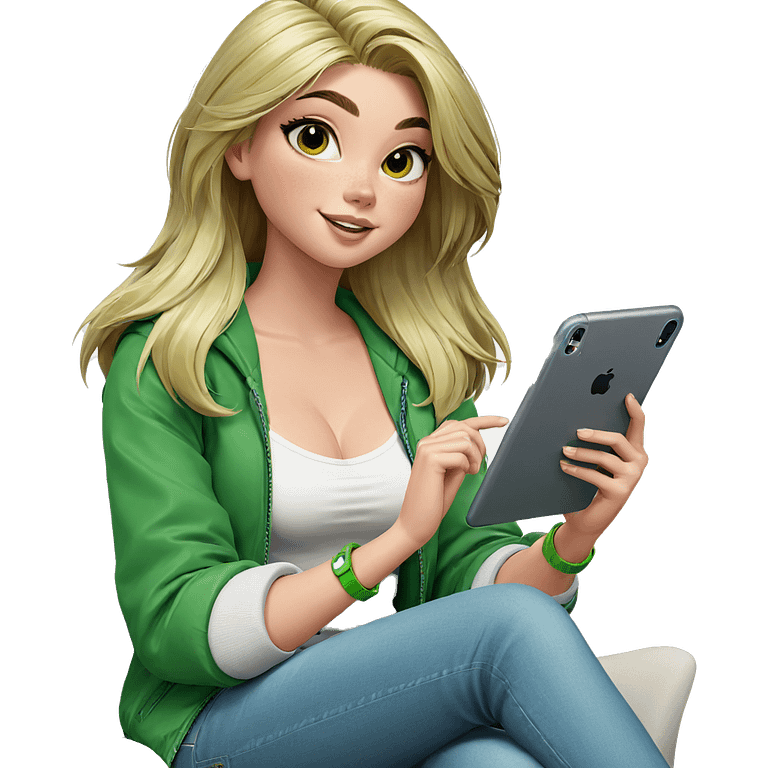 smiling girl in green jacket emoji