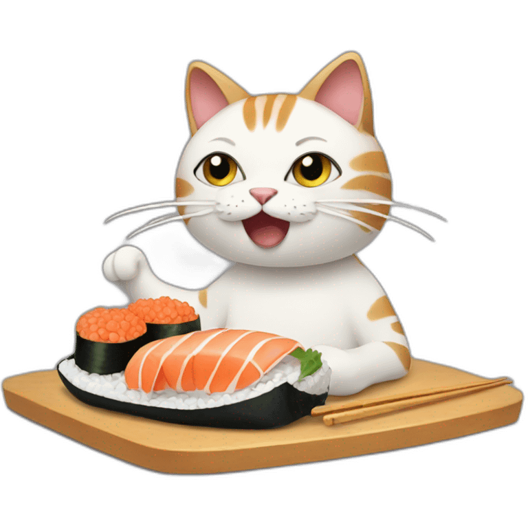 a cat eating a sushi shark emoji