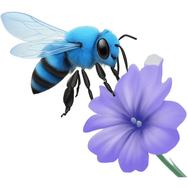 Blue flower with a bee on it emoji