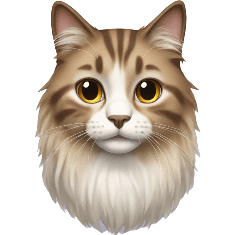 Cat with dark brown, blonde and white fluffy long hair emoji