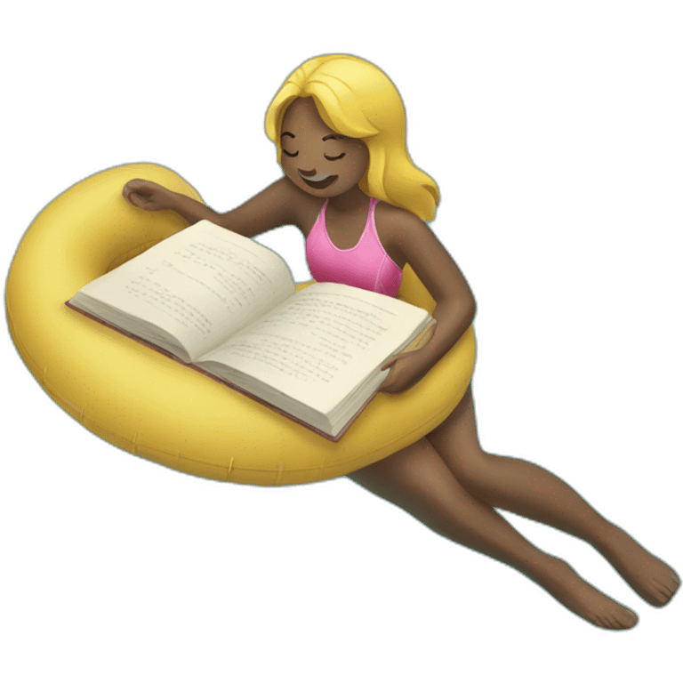 a girl swimming in the pool with a book emoji