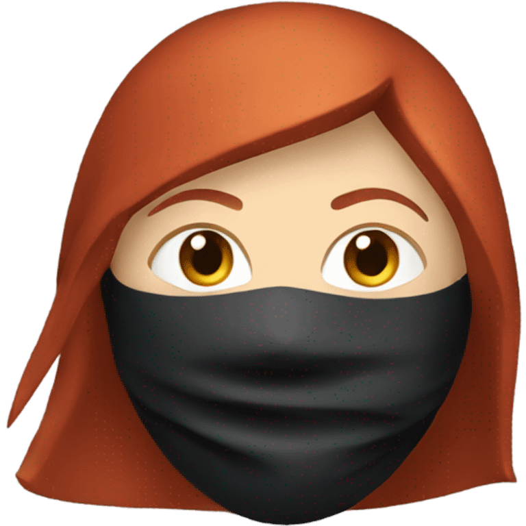 female caucasian red haired ninja with face covered emoji