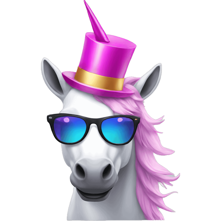 Unicorn with hat and sunglasses  emoji