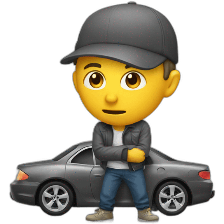 A man trying to steal a car emoji