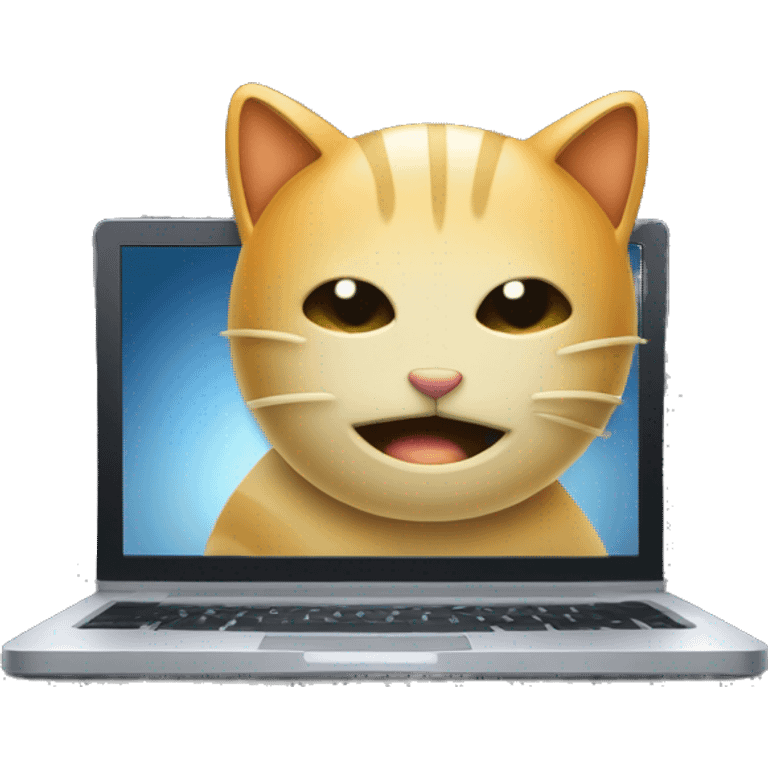 create an anonymous hacker emoji, having a  laptop, and in that laptop display a set of hacking programming is running in the laptop display. make that emoji background is black. And also the face of the emoji looks like cute technical creative cat emoji