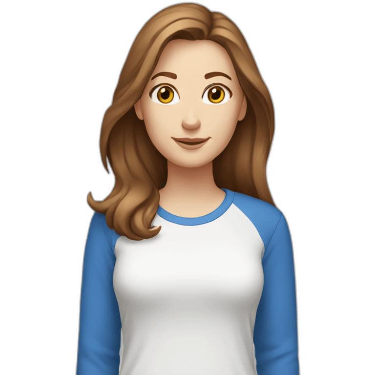 White woman brown hair blue eyes with a T-shirt and name Farmasi emoji