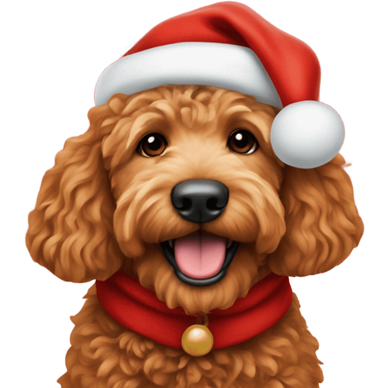 Red golden doodle in a Santa suit emoji