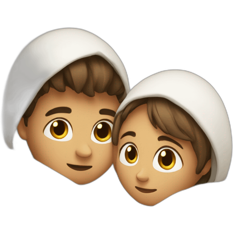 Girl and boy hugging rolled in a Blancket emoji