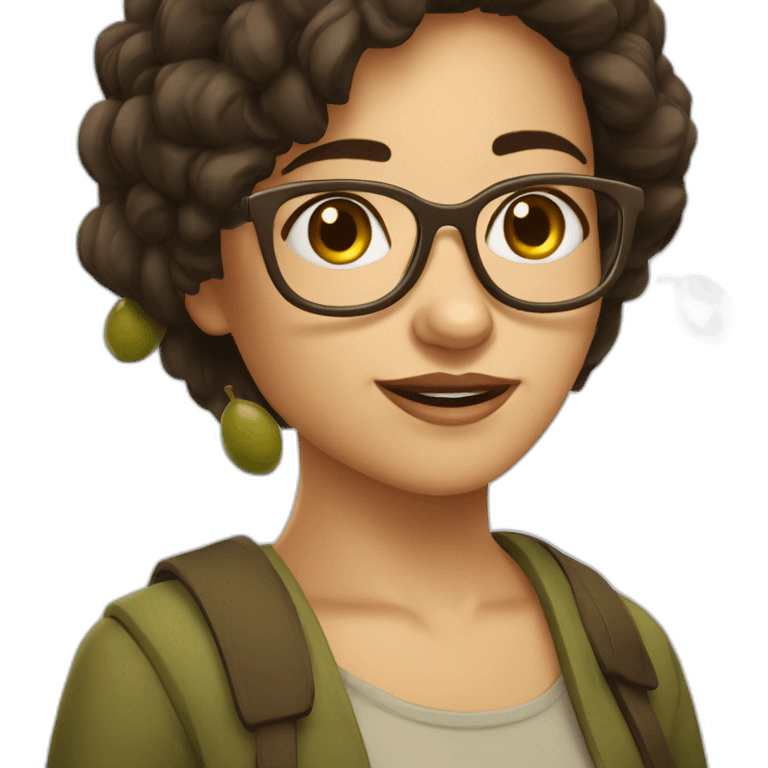 Fille brune à lunettes qui ramassés des olives emoji