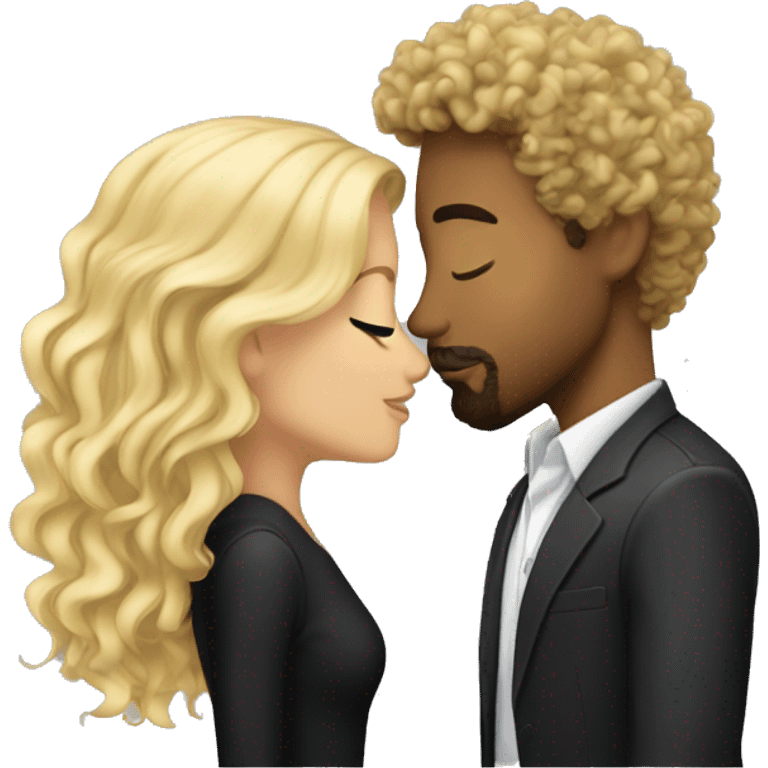 black blonde haired kissing a guy who has goatee and black curly hair emoji