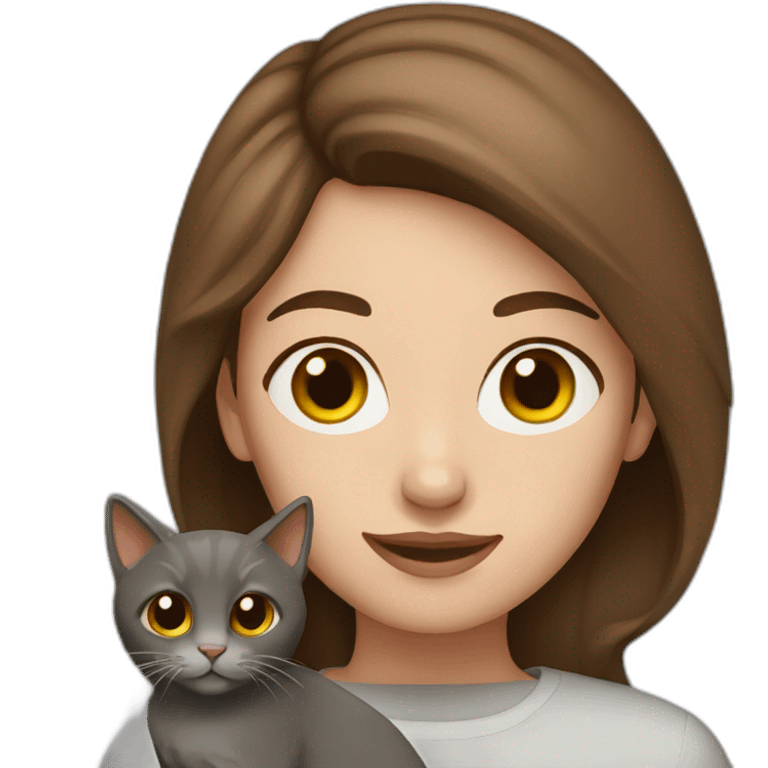 woman with brown hair with  her Grey cat emoji