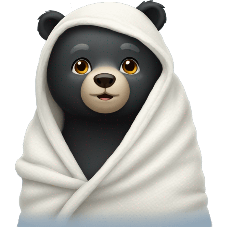 black bear with a white cozy blanket emoji