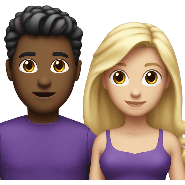 Blond hair and black hair with purple dress emoji