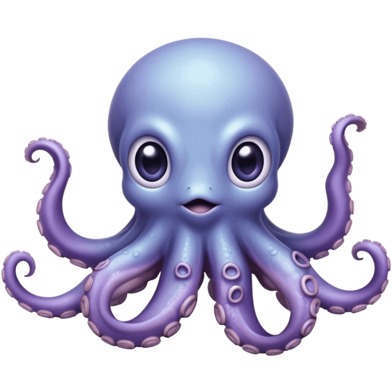 Cinematic Comical Baby Octopus Portrait Emoji, Tentacles slightly flared in a playful, exaggerated gesture, featuring a light blue-purple, rounded body with dramatically wide, hilariously expressive eyes full of surprise and innocent mischief, Simplified yet hilariously endearing features, highly detailed, glowing with a soft oceanic radiance, high shine, dramatic yet lovable, stylized with a dash of whimsical underwater mischief, soft glowing outline, capturing the essence of a delightfully silly little octopus that looks like it just made a clumsy, adorable mistake! emoji