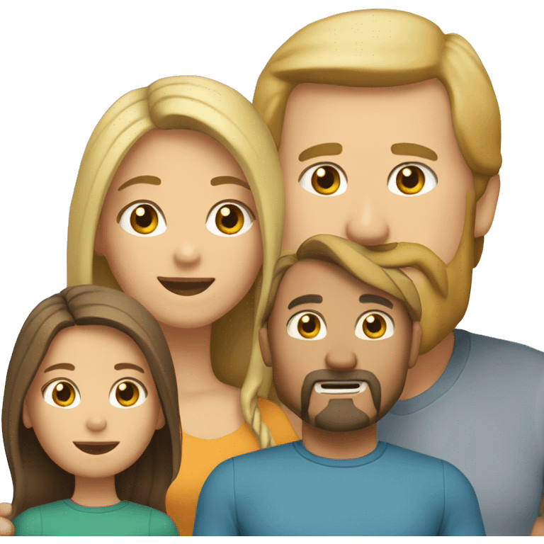 Family of 4, mom is blond, dad has brown hair and beard, one daughter is blond, other daughter is brunette emoji