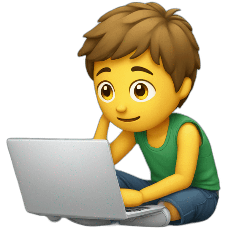 A boy sitting searching anything he wants in laptop  emoji