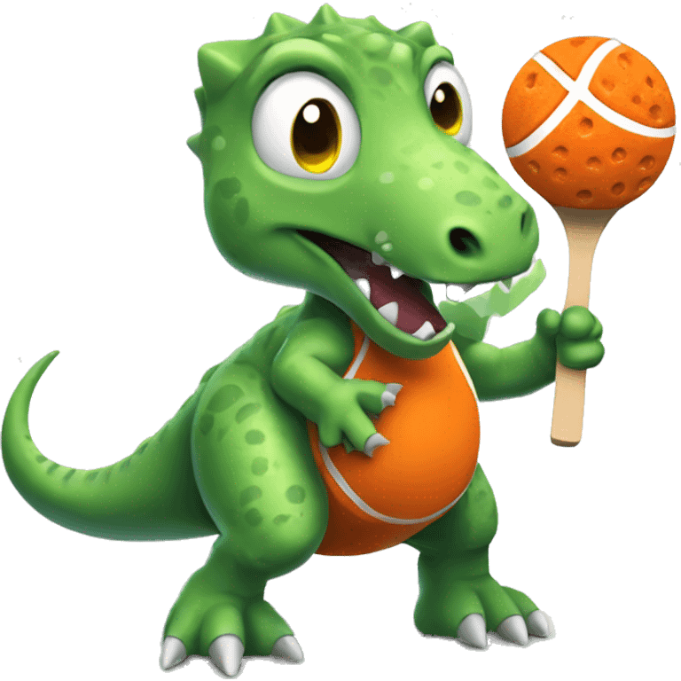 Dinosaur playing pickleball emoji