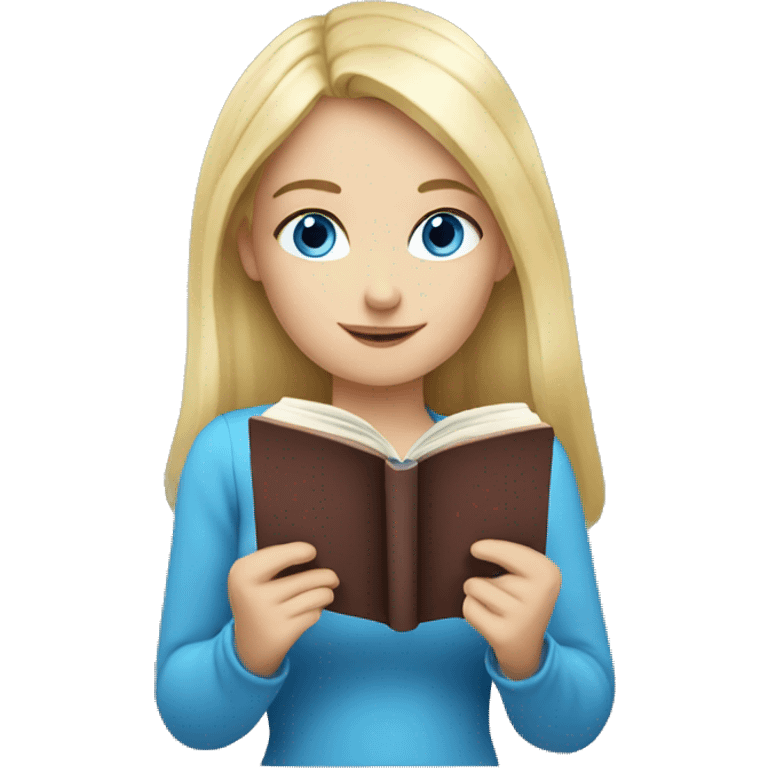 Pretty blue eyed blonde girl reading a book  emoji