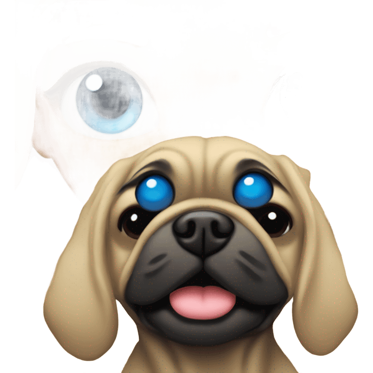 Girl with wavy blonde hair and blue eyes kissing a black pug emoji