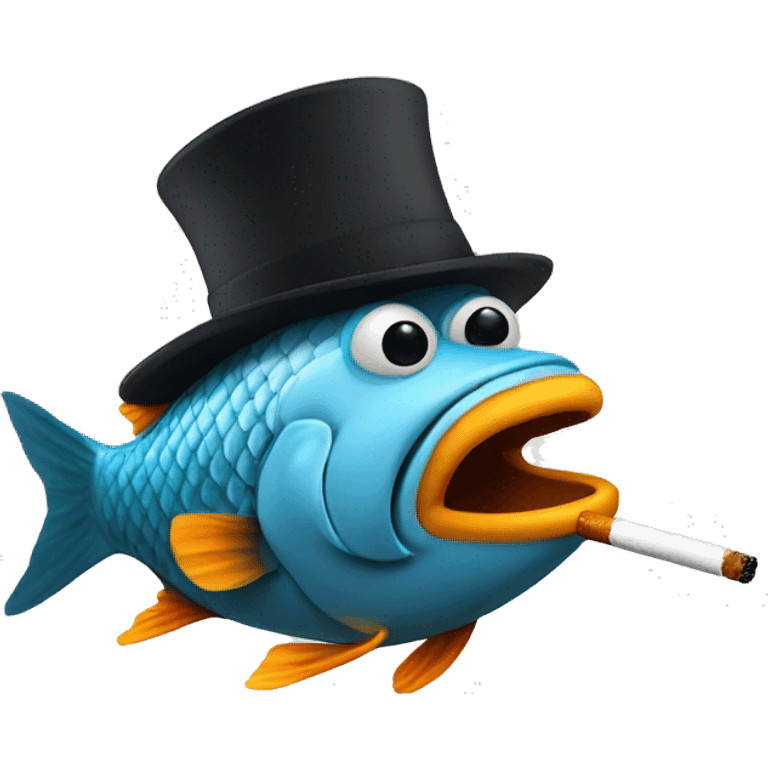 Fish with a hat a mustache and a cigarette emoji