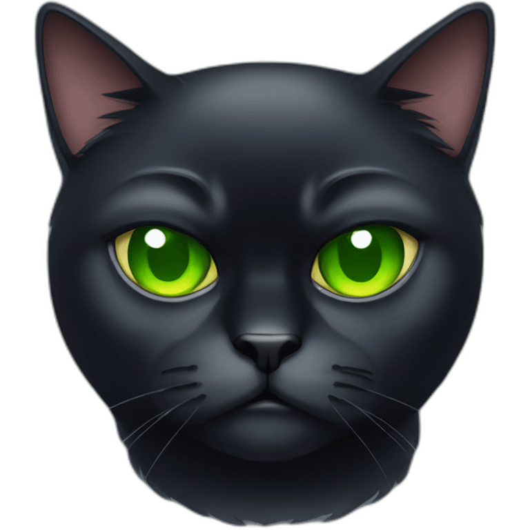 grumpy fat black cat with green eyes emoji