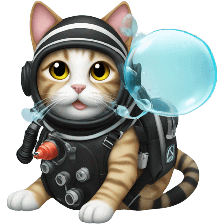 cat in scuba gear blowing bubbles  emoji