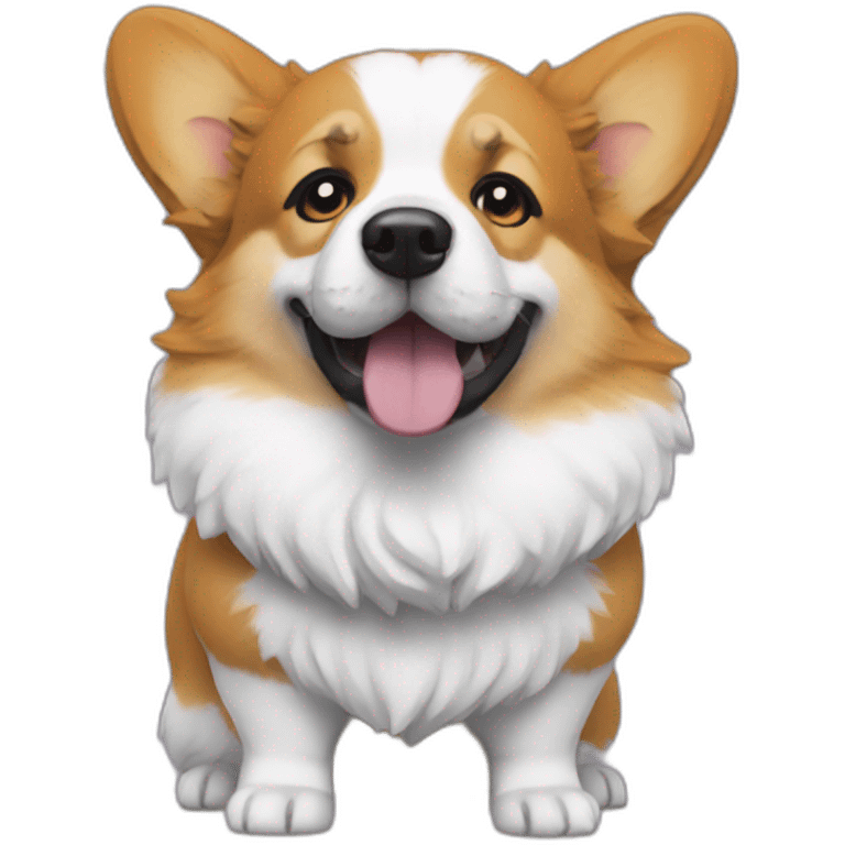 Full body Corgi in a bob Ross wig and costume emoji